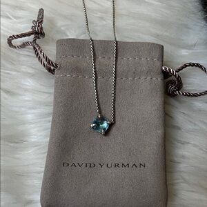 David Yurman petite Chatelaine Silver Necklace with blue topaz Gem